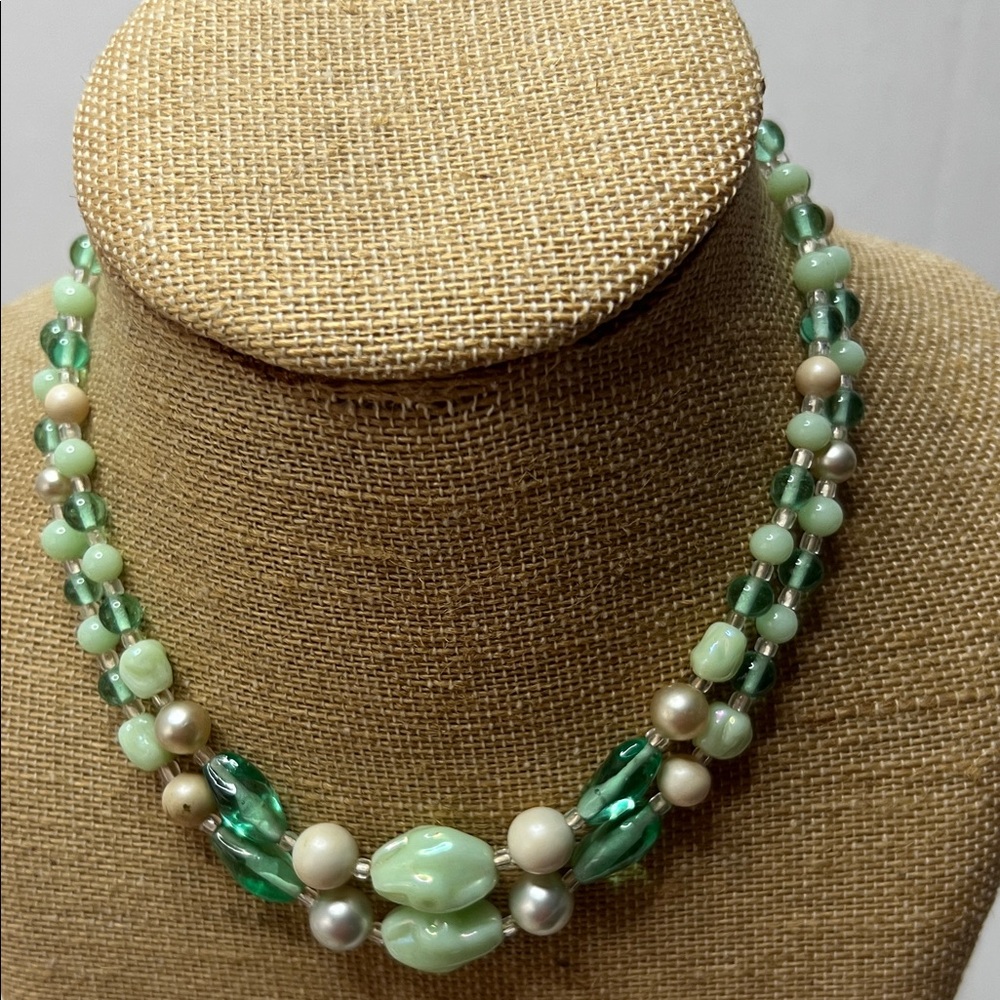 Vintage Green and Pearl Necklace made in Japan